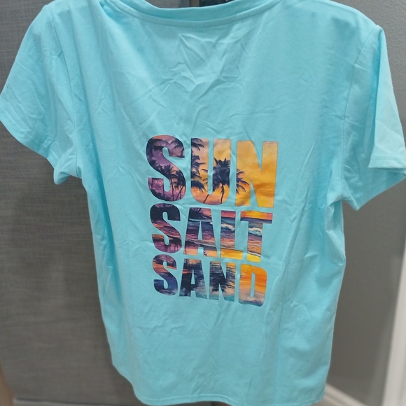 Blue Graphic Tee with Palm Tree Design - Picture 3 of 3